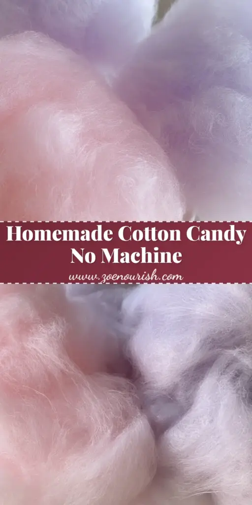Homemade Cotton Candy: The Easiest Recipe for Fluffy Carnival Fair Clouds 3 Three fluffy mounds of Homemade Cotton Candy in soft pink and pale lavender on white paper sticks.