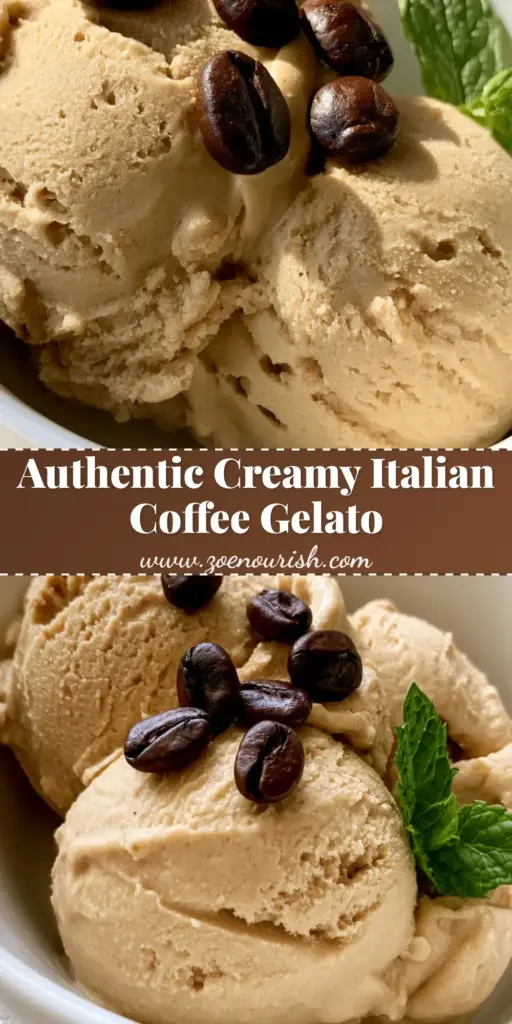 Italian Coffee Gelato: The Ultimate Creamy Homemade Recipe 4 Two rounded scoops of Italian Coffee Gelato in a white ceramic bowl garnished with coffee beans and a mint sprig.