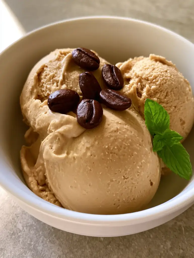 Italian Coffee Gelato: The Ultimate Creamy Homemade Recipe 1 Smartphone photo of Italian Coffee Gelato on a grey stone surface with fresh mint garnish.