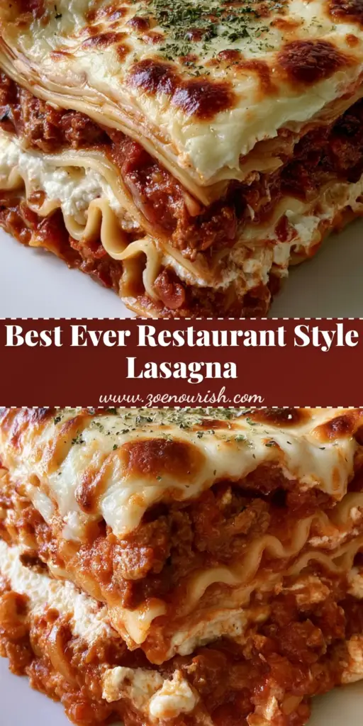 Restaurant Style Lasagna with Blistered Parmesan and Thick Meat Sauce 4 A tall slice of Restaurant Style Lasagna showing wavy noodles, thick meat sauce, and a blistered parmesan topping on a white plate.