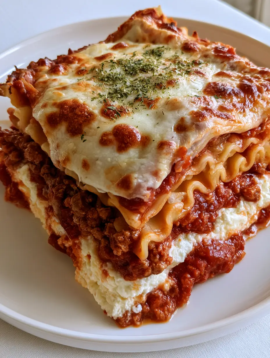 Restaurant Style Lasagna with Blistered Parmesan and Thick Meat Sauce 3 Close up of Restaurant Style Lasagna with melted mozzarella and golden-brown parmesan blister spots.