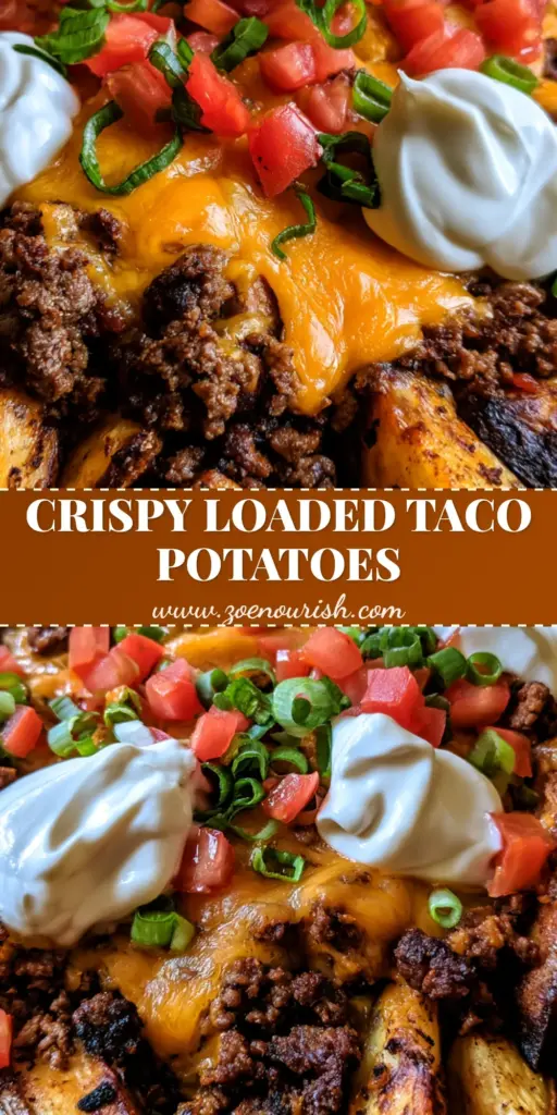 Cheesy Taco Potatoes: The Ultimate One-Skillet Family Dinner 3 A top-down photo of a cast iron skillet containing Cheesy Taco Potatoes with crispy wedges, melted cheddar, and dollops of sour cream.