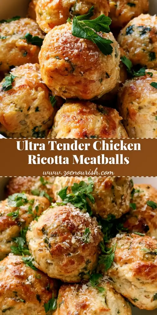 Chicken Ricotta Meatballs: Tender, Golden-Brown, and Perfectly Baked 3 A white ceramic bowl filled with golden-brown baked Chicken Ricotta Meatballs garnished with fresh parsley and parmesan cheese.