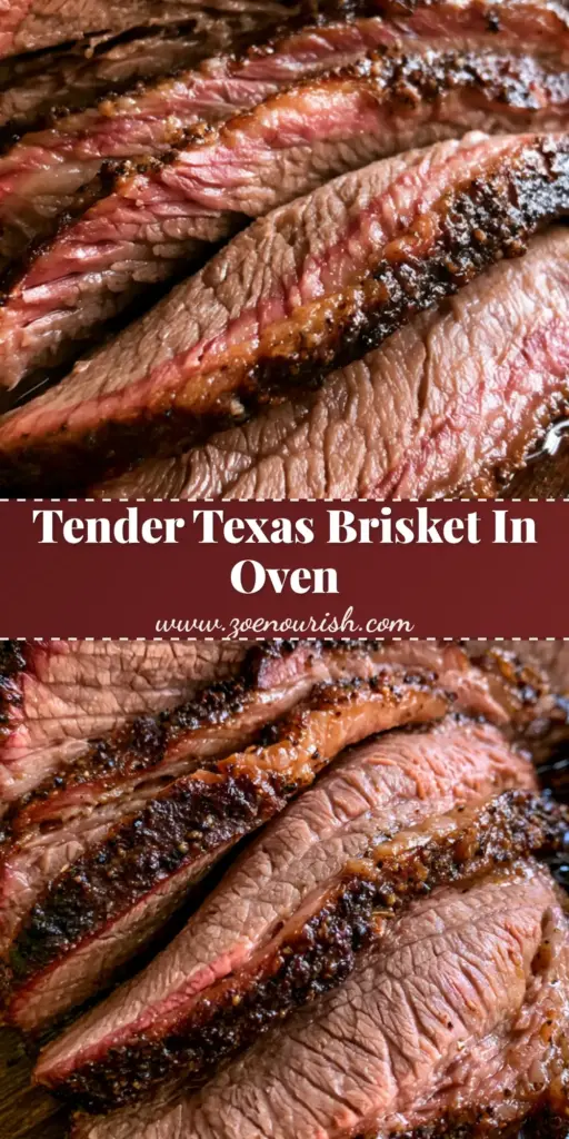 Oven Baked Beef Brisket: The Ultimate Low and Slow Guide to Juicy BBQ 3 Slices of tender Oven Baked Beef Brisket with a dark caramelized black pepper crust on a wooden board.