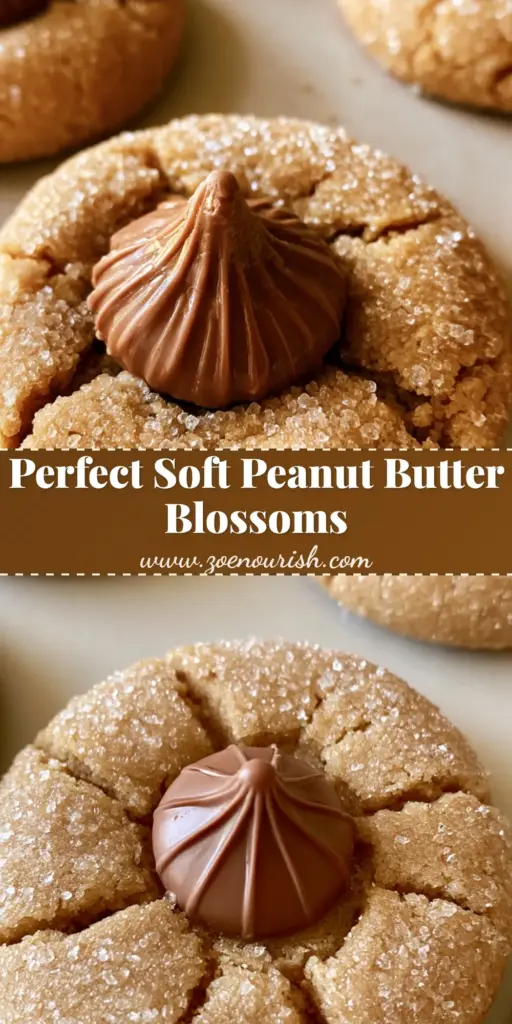 Peanut Butter Blossoms: The Best Soft and Chewy Recipe 3 A stack of Peanut Butter Blossoms showing the soft cracked cookie edges and sparkling granulated sugar coating topped with milk chocolate kisses.