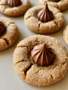 Close-up of Peanut Butter Blossoms cookie base with thick circular shape and golden-brown texture.