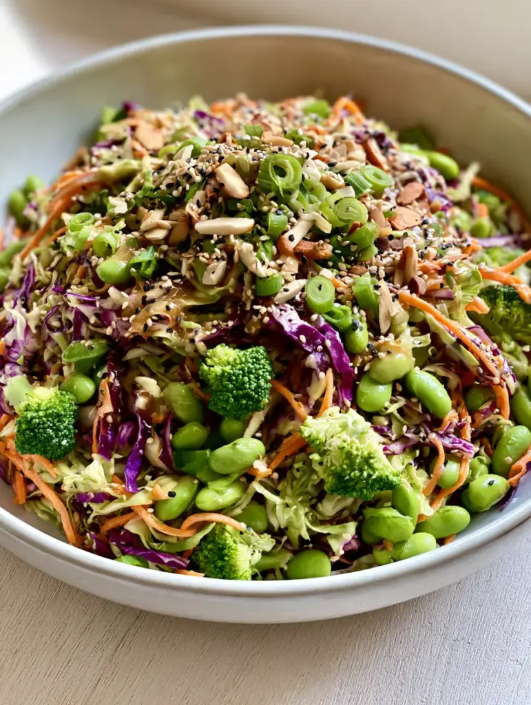 Asian Cabbage Salad with Sesame Ginger Dressing and Crunchy Almonds 1 Close up of the glossy sesame ginger dressing on the Asian Cabbage Salad.