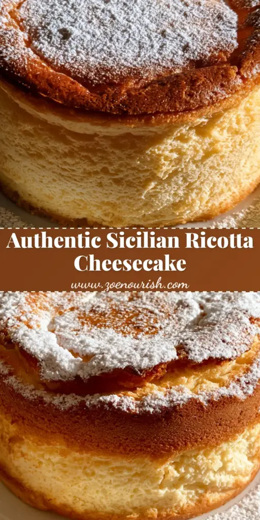 Sicilian Ricotta Cheesecake: The Authentic Crustless Italian Dessert 3 A whole Sicilian Ricotta Cheesecake on a white ceramic plate, featuring a deeply golden-browned top surface and airy texture.