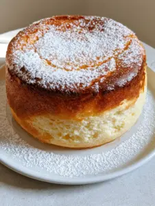 Overhead view of a whole Sicilian Ricotta Cheesecake on a white ceramic plate showing the rustic cracked texture.