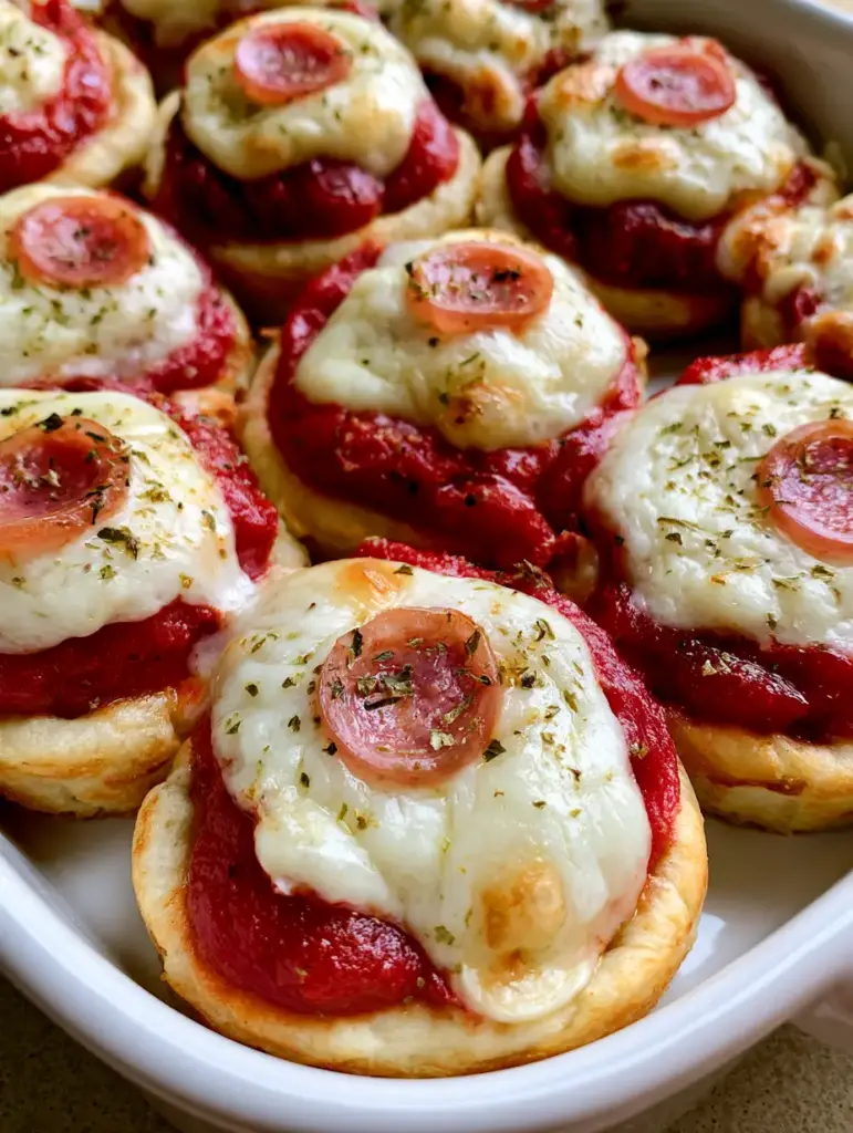 Mini Pepperoni Pizzas: The Ultimate Easy Bite-Sized Party Appetizer 1 Handheld photo showing the toasted dough and melted cheese of Mini Pepperoni Pizzas.
