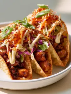 Close up of deep-fried wonton shells for Applebee's Chicken Wonton Tacos showing bubbly texture.