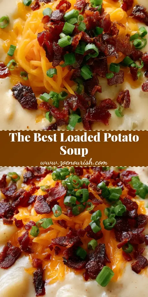 Loaded Potato Soup: The Ultimate Creamy Comfort Food 3 A top-down close-up of Loaded Potato Soup in a white ceramic bowl featuring creamy ivory broth, soft potato chunks, shredded cheddar, crispy bacon bits, and green onions.