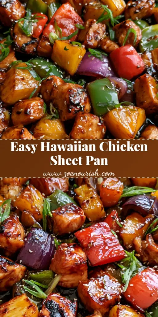 Hawaiian Chicken Sheet Pan with Caramelized Pineapple and Teriyaki Glaze 4 A top-down view of a Hawaiian Chicken Sheet Pan featuring glossy teriyaki chicken, charred pineapple, and vibrant bell peppers. (Hawaiian Chicken Sheet Pan)