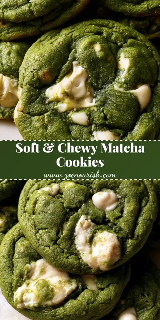 Matcha White Chocolate Cookies with Browned Butter 3 A tall stack of vibrant forest green Matcha White Chocolate Cookies with melting chunks on a stone surface.