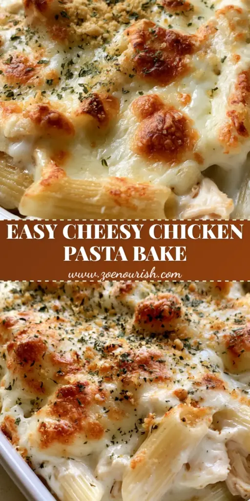 Cheesy Chicken Pasta Casserole with Golden Breadcrumb Topping 4 A handheld smartphone photo of Cheesy Chicken Pasta Casserole in a white dish, featuring bubbly toasted mozzarella, parmesan, and golden breadcrumbs with green parsley flakes.